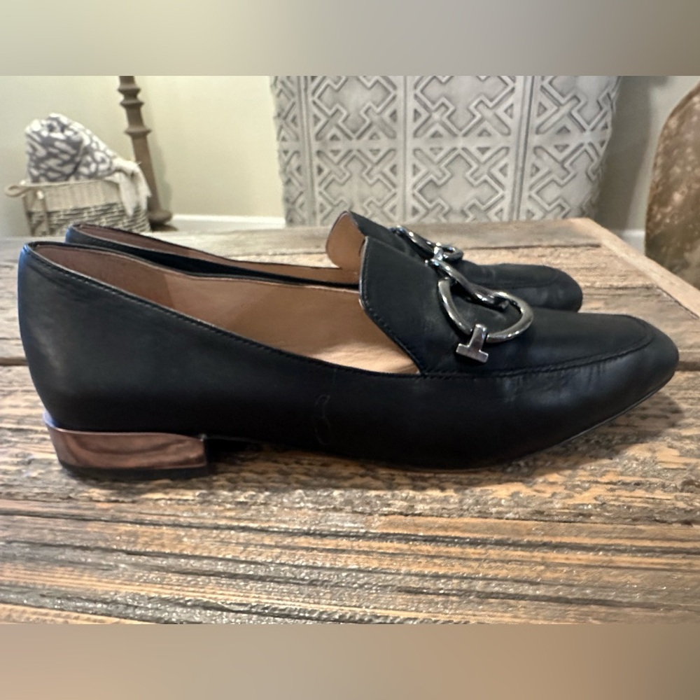 Black Leather Loafers with chrome on heel- Sz 10